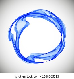 Round abstract frame made of transparent blue waves, design element.