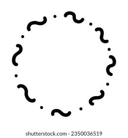 Round abstract frame made of zigzags and dots. Highlight shape on white background, holiday decoration for postcards or business cards. Black and white vector isolated illustration hand drawn doodle