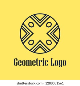 Round abstract geometric logo template design in art deco vintage style. Vector illustration.