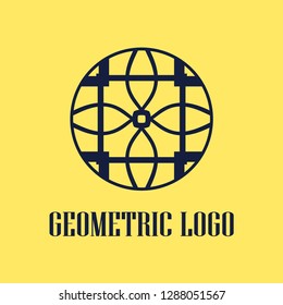 Round abstract geometric logo template design in art deco vintage style. Vector illustration.