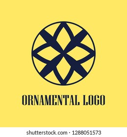 Round abstract geometric logo template design in art deco vintage style. Vector illustration.