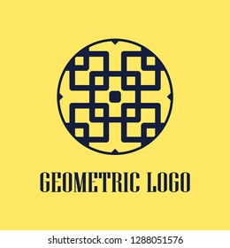Round abstract geometric logo template design in art deco vintage style. Vector illustration.