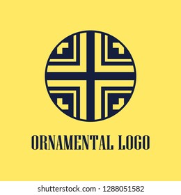 Round abstract geometric logo template design in art deco vintage style. Vector illustration.