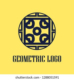 Round abstract geometric logo template design in art deco vintage style. Vector illustration.