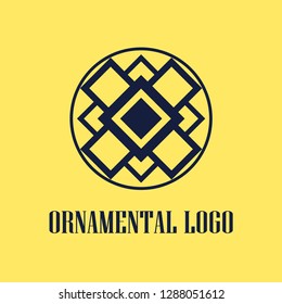 Round abstract geometric logo template design in art deco vintage style. Vector illustration.
