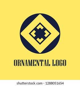 Round abstract geometric logo template design in art deco vintage style. Vector illustration.
