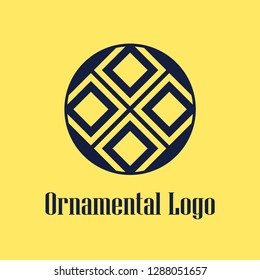 Round abstract geometric logo template design in art deco vintage style. Vector illustration.