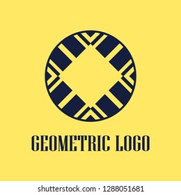 Round abstract geometric logo template design in art deco vintage style. Vector illustration.