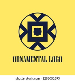 Round abstract geometric logo template design in art deco vintage style. Vector illustration.