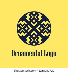 Round abstract geometric logo template design in art deco vintage style. Vector illustration.