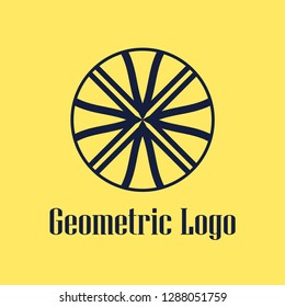 Round abstract geometric logo template design in art deco vintage style. Vector illustration.