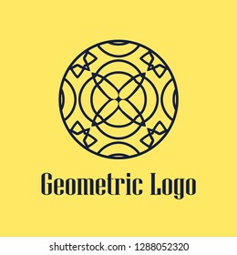Round abstract geometric logo template design in art deco vintage style. Vector illustration.