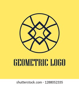 Round abstract geometric logo template design in art deco vintage style. Vector illustration.