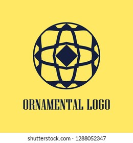 Round abstract geometric logo template design in art deco vintage style. Vector illustration.