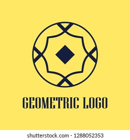 Round abstract geometric logo template design in art deco vintage style. Vector illustration.