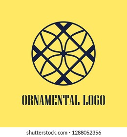 Round abstract geometric logo template design in art deco vintage style. Vector illustration.