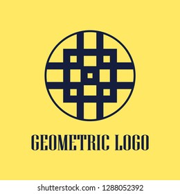 Round abstract geometric logo template design in art deco vintage style. Vector illustration.