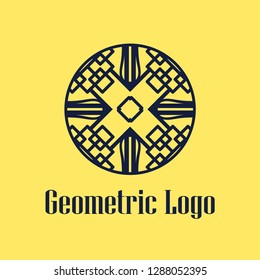 Round abstract geometric logo template design in art deco vintage style. Vector illustration.