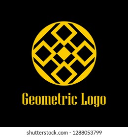 Round abstract geometric logo template design in art deco vintage style. Vector illustration.