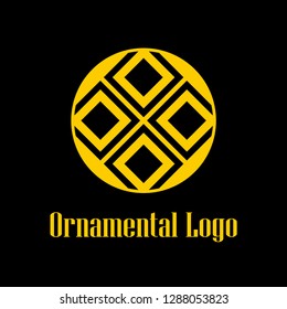 Round abstract geometric logo template design in art deco vintage style. Vector illustration.