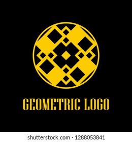 Round abstract geometric logo template design in art deco vintage style. Vector illustration.