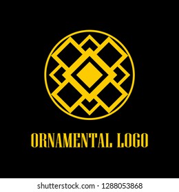 Round abstract geometric logo template design in art deco vintage style. Vector illustration.