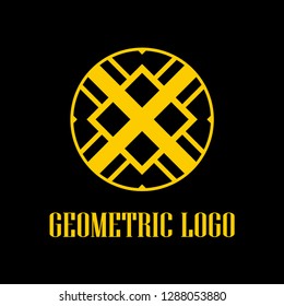 Round abstract geometric logo template design in art deco vintage style. Vector illustration.