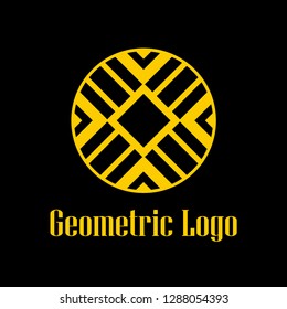 Round abstract geometric logo template design in art deco vintage style. Vector illustration.