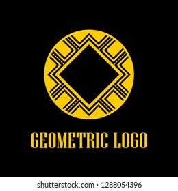Round abstract geometric logo template design in art deco vintage style. Vector illustration.