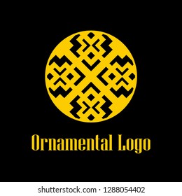 Round abstract geometric logo template design in art deco vintage style. Vector illustration.