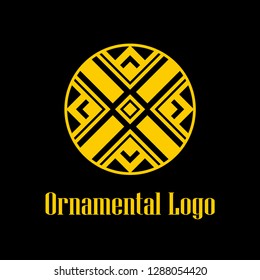 Round abstract geometric logo template design in art deco vintage style. Vector illustration.