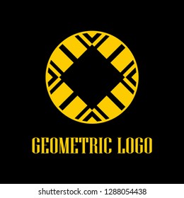 Round abstract geometric logo template design in art deco vintage style. Vector illustration.