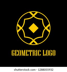 Round abstract geometric logo template design in art deco vintage style. Vector illustration.