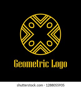 Round abstract geometric logo template design in art deco vintage style. Vector illustration.