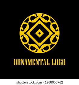 Round abstract geometric logo template design in art deco vintage style. Vector illustration.