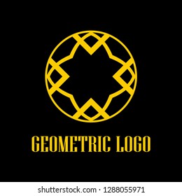 Round abstract geometric logo template design in art deco vintage style. Vector illustration.