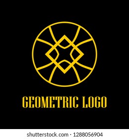 Round abstract geometric logo template design in art deco vintage style. Vector illustration.