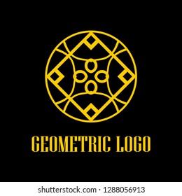 Round abstract geometric logo template design in art deco vintage style. Vector illustration.