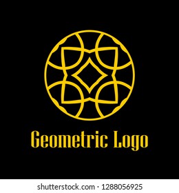 Round abstract geometric logo template design in art deco vintage style. Vector illustration.