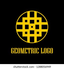 Round abstract geometric logo template design in art deco vintage style. Vector illustration.