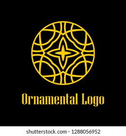 Round abstract geometric logo template design in art deco vintage style. Vector illustration.