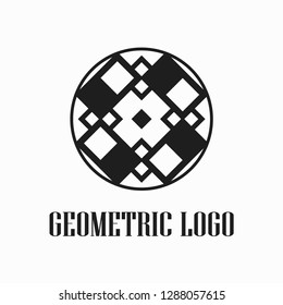 Round abstract geometric logo template design in art deco vintage style. Vector illustration.
