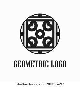 Round abstract geometric logo template design in art deco vintage style. Vector illustration.
