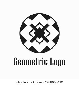 Round abstract geometric logo template design in art deco vintage style. Vector illustration.