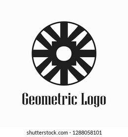 Round abstract geometric logo template design in art deco vintage style. Vector illustration.