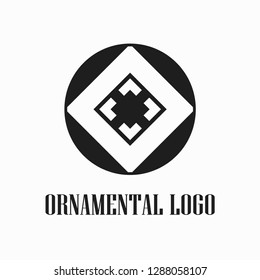 Round abstract geometric logo template design in art deco vintage style. Vector illustration.