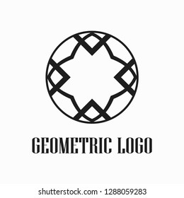 Round abstract geometric logo template design in art deco vintage style. Vector illustration.