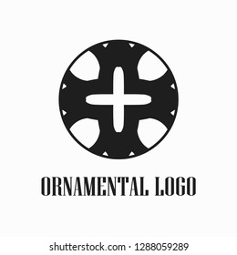 Round abstract geometric logo template design in art deco vintage style. Vector illustration.