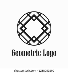 Round abstract geometric logo template design in art deco vintage style. Vector illustration.