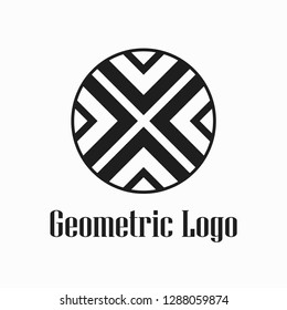 Round abstract geometric logo template design in art deco vintage style. Vector illustration.